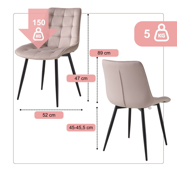 BHS LIVING Esszimmerstuhl, Küchenstuhl, Stuhl für den Wartebereich SERENA Polstersessel mit Samtstoff creme 55x53x88 cm